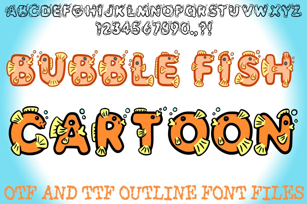 Bubble Fish Cartoon Alphabet Lettering ABC Text Font Seaside Handwriting by Squeeb Creative