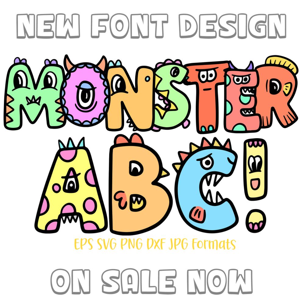 Little Monsters ABC Cute Cartoon Font Letters Typography Hand Drawn PNG by Squeeb Creative