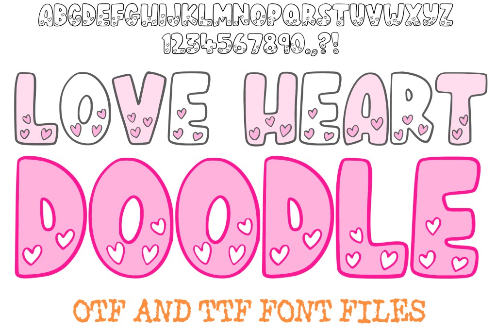 Love Heart Doodle Font Valentines Cute Typeface Letters by Squeeb Creative