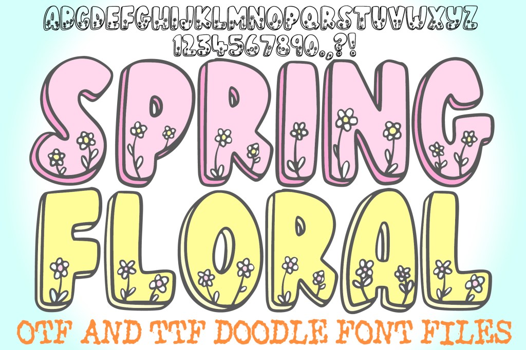 Spring Floral Doodle Font Easter Cute Typeface Letters by Squeeb Creative