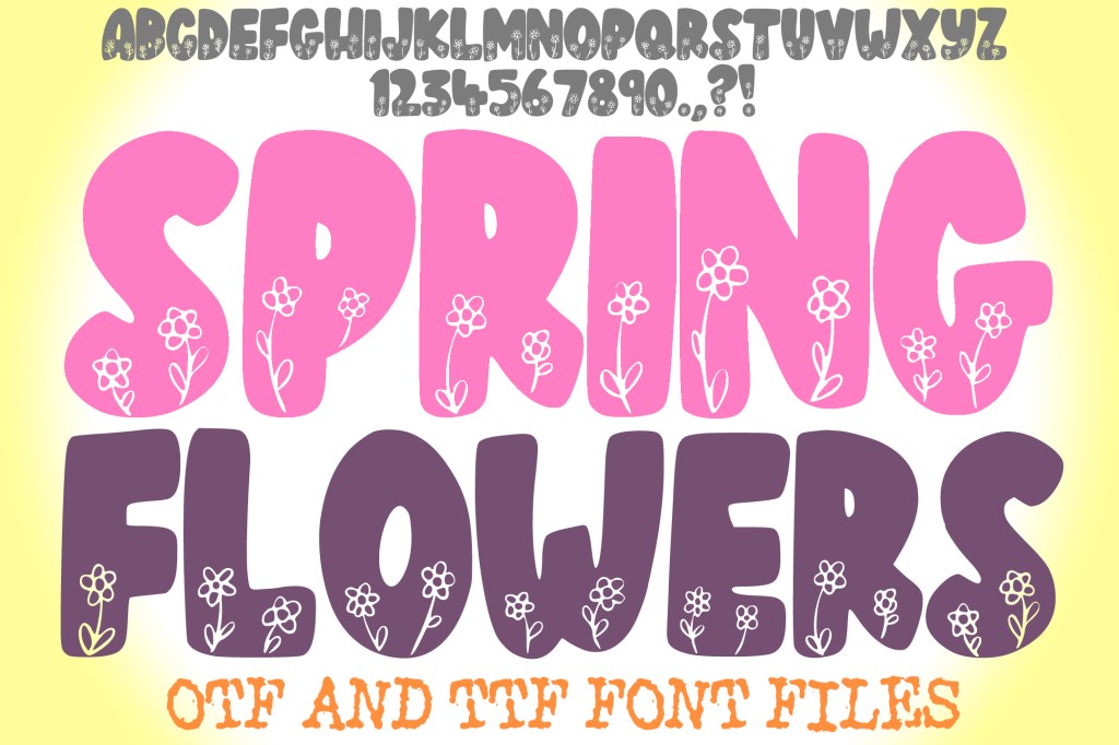 Spring flowers Doodle Font Easter Cute Typeface Letters by Squeeb Creative