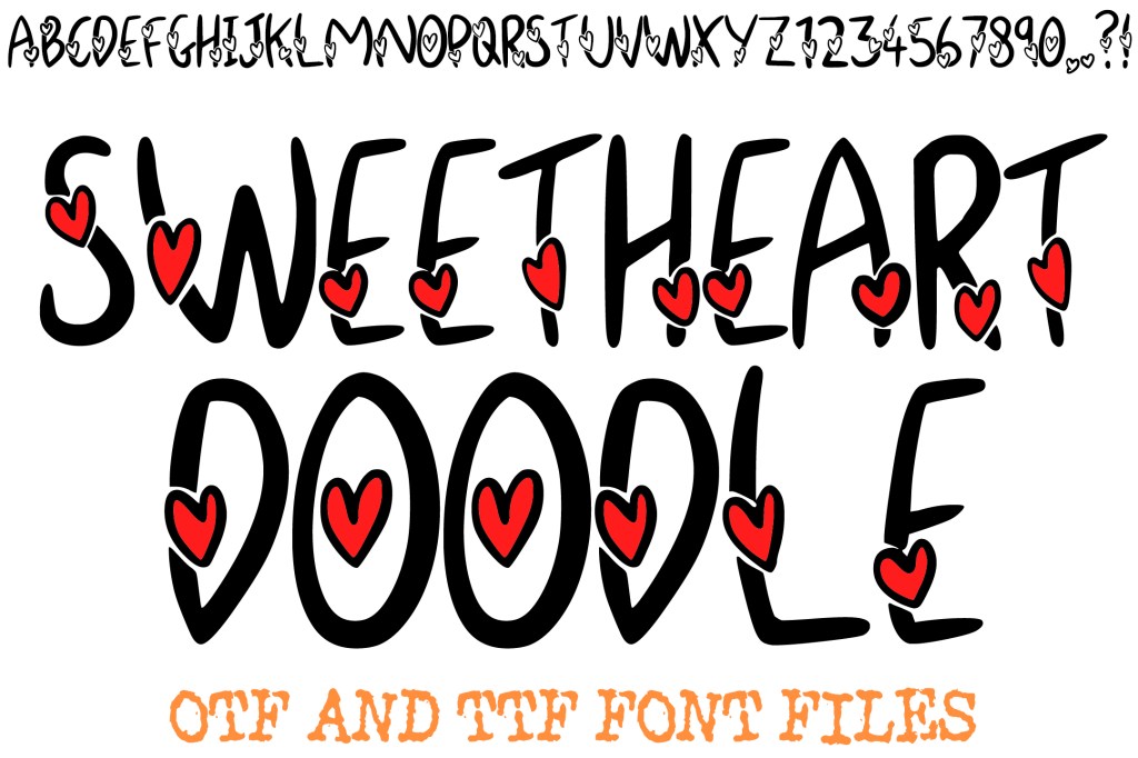 Sweetheart Doodle Cute Valentines Love Font Heart Typeface Handmade Letters by Squeeb Creative