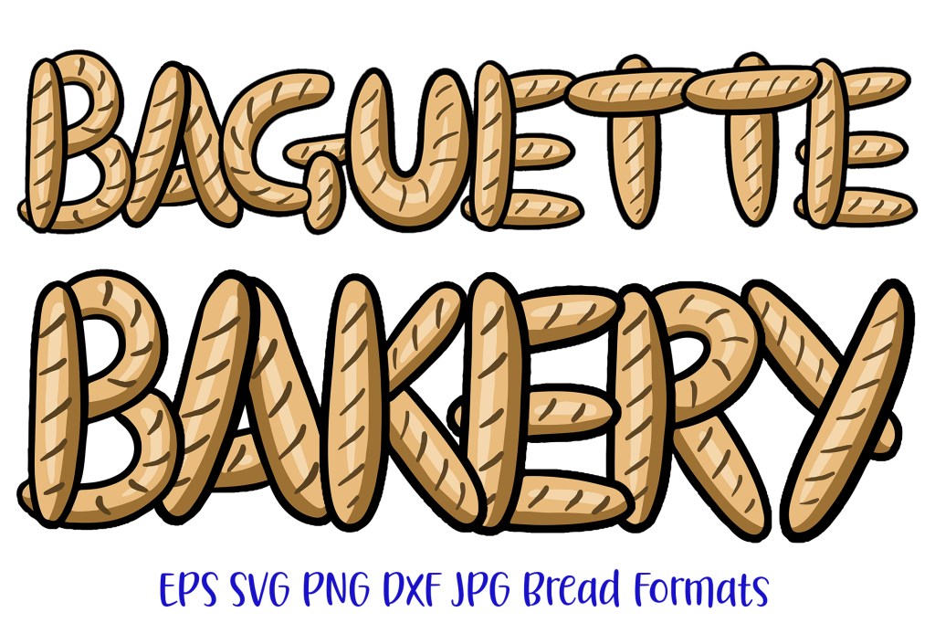 Baguette Bakery Bread Font Letters Alphabet ABC Text Hand Drawn by Squeeb Creative