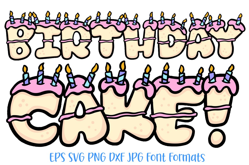 Birthday Cake Font Bubble Doodle Lettering Cartoon ABC PNG SVG by Squeeb Creative