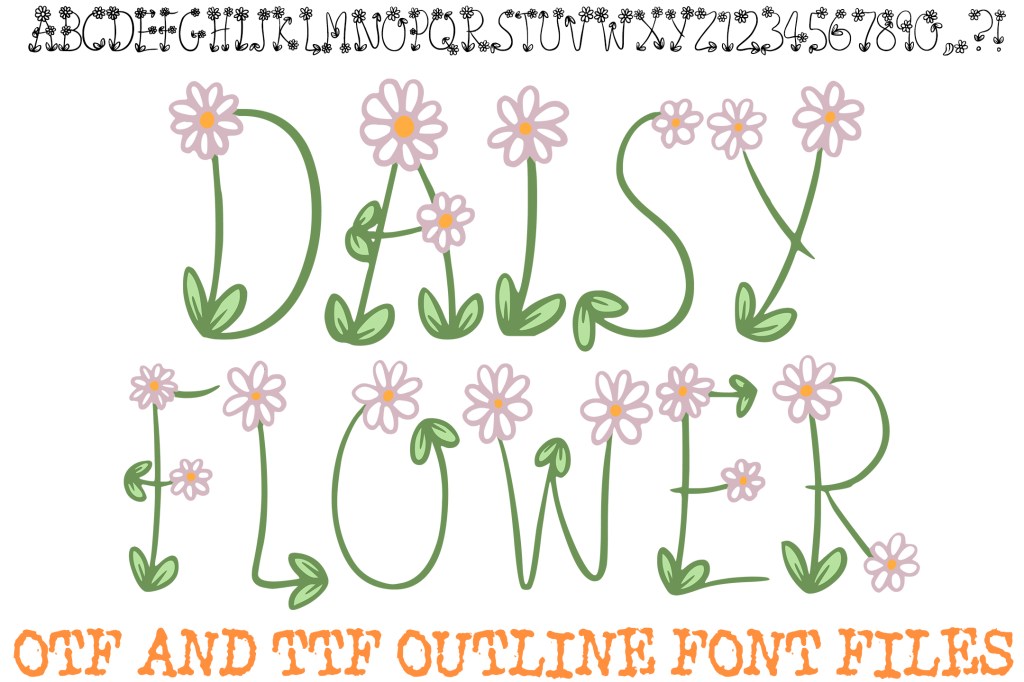 Daisy Flower Doodle Font Typography Lettering ABC OTF by Squeeb Creative