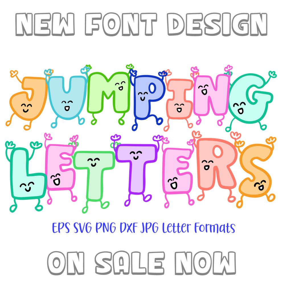 Jumping Letters Font Doodle Lettering Cartoon Characters ABC PNG SVG by Squeeb Creative