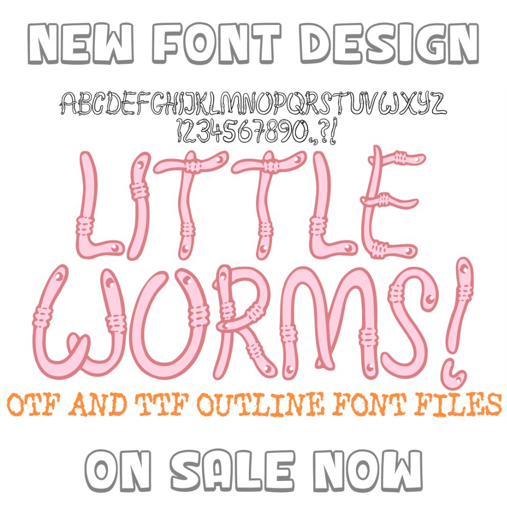Little Worms Font Hand Drawn Comic Smakes Wiggly Lettering ABC OTF Type by Squeeb Creative