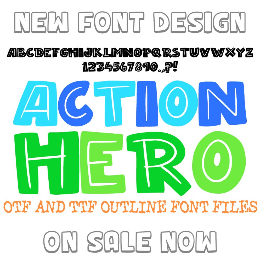 Action Hero Lettering Font Cartoon Handwriting ABC OTF Type by Squeeb Creative