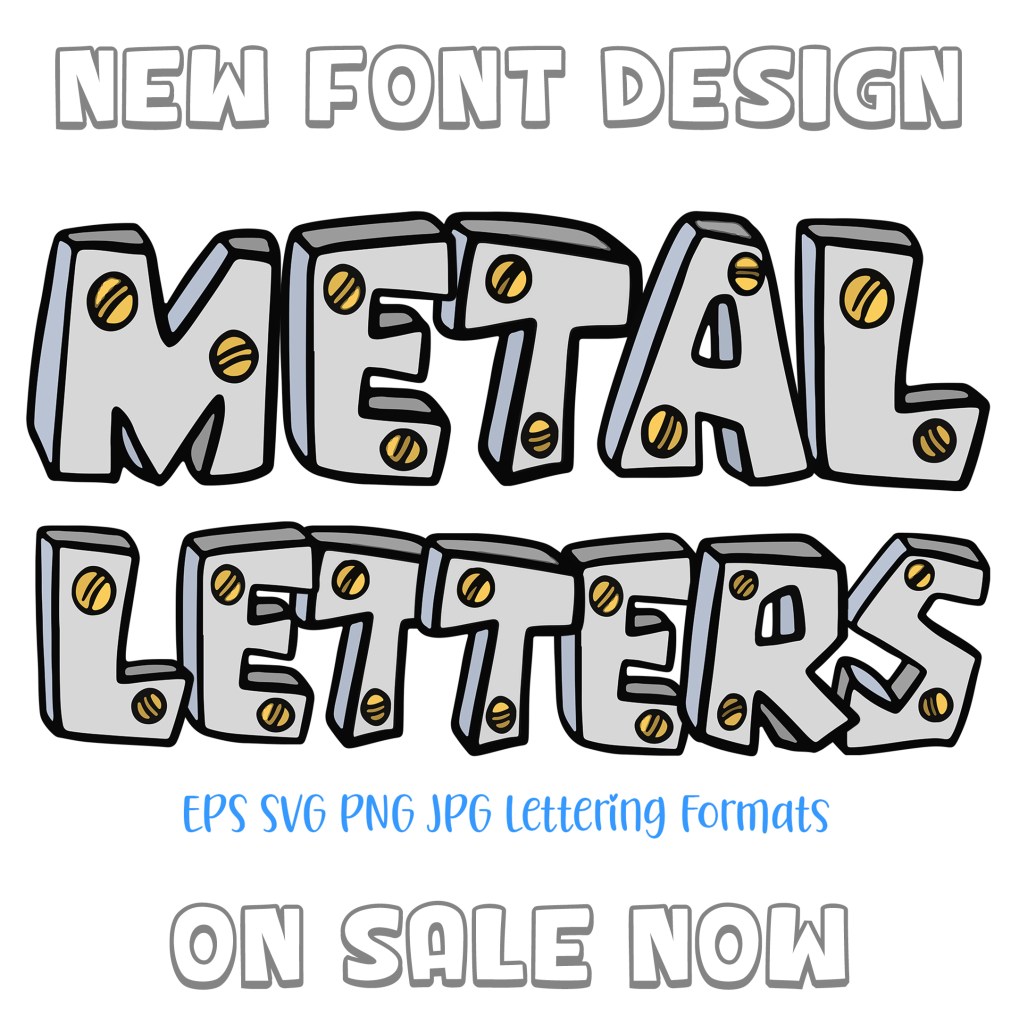 Metal Steel Lettering Font ABC SVG PNG Cartoon Type by Squeeb Creative