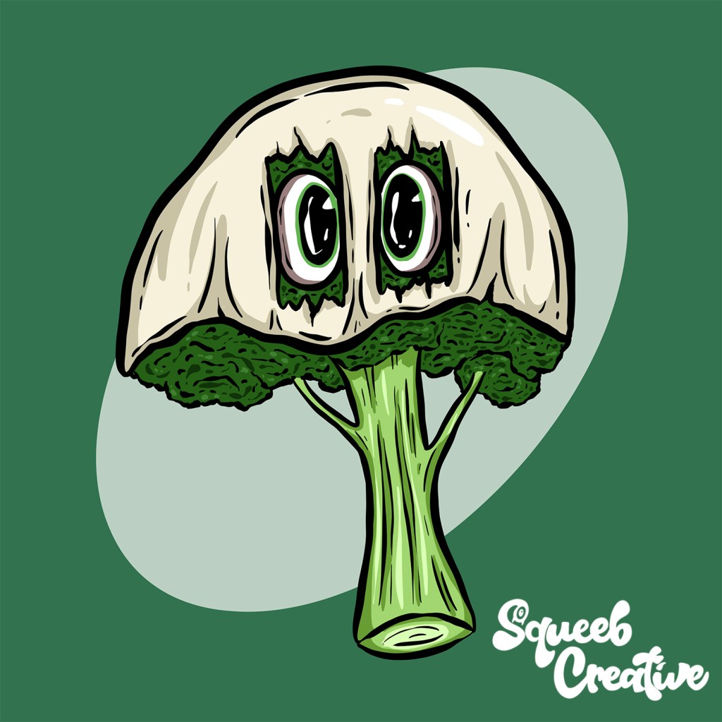 Cute Broccoli Vegetable Cartoon Ghost Character by Squeeb Creative copy