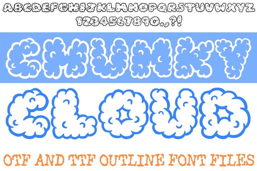 Chunky Cloud Lettering Font Cartoon Bubble ABC OTF Type by Squeeb Creative